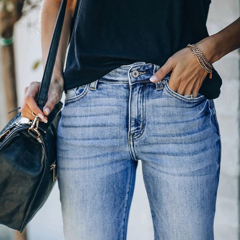 High Waist Distressed Skinny Jeans - Seldom Seen Styles