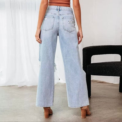 Boho High Waist Ripped Wide Leg Jeans