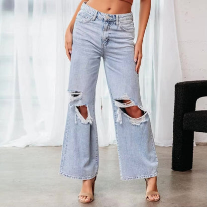 Boho High Waist Ripped Wide Leg Jeans
