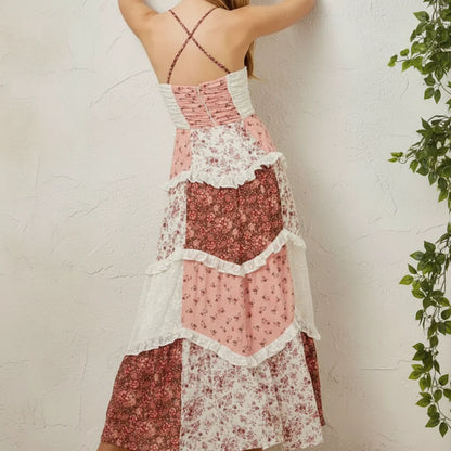 Boho Patchwork Strapless Maxi Dress