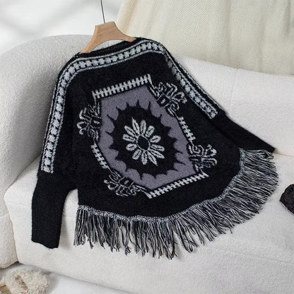 Boho Knit Poncho Sweater
