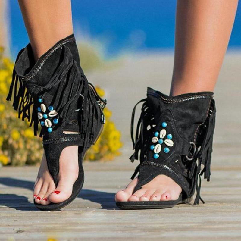Boho Vintage Beaded Tassel Sandals - Seldom Seen Styles