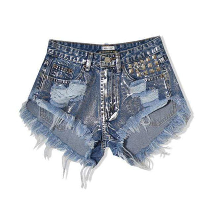 Short en jean style boyfriend avec rivets