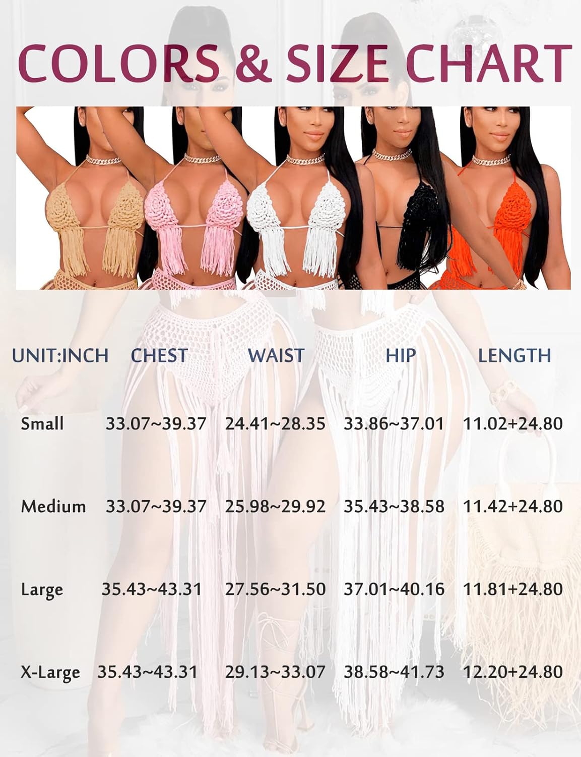 Women Sexy Beach Coverups Summer 2 Piece Outfits Crochet Mesh Fishnet Bikini Top and Maxi Skirt Set - Seldom Seen Styles