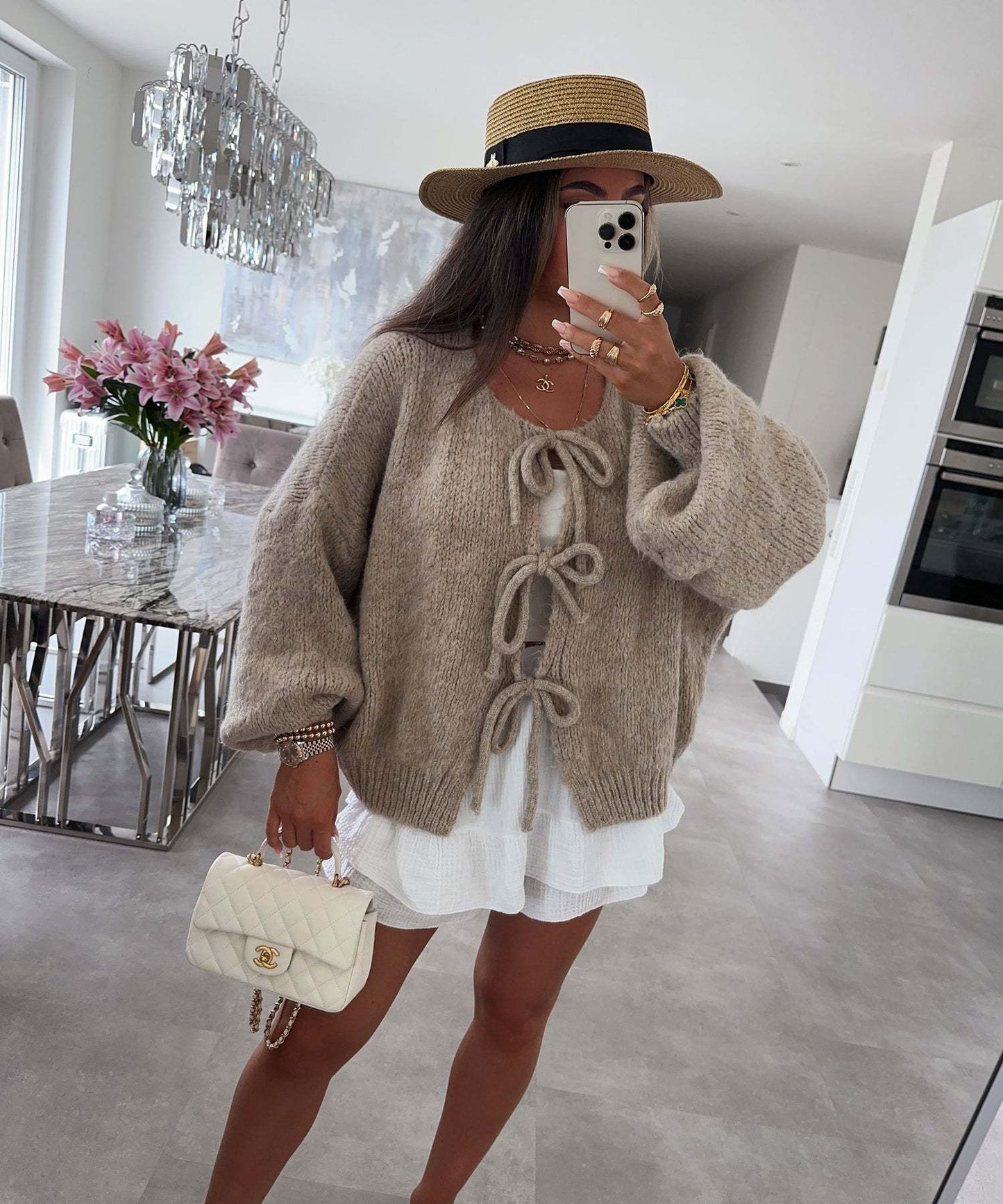 round Neck Tied Knitted Cardigan Jacket Autumn  Winter New Solid Color Commute Simple Sweater Women