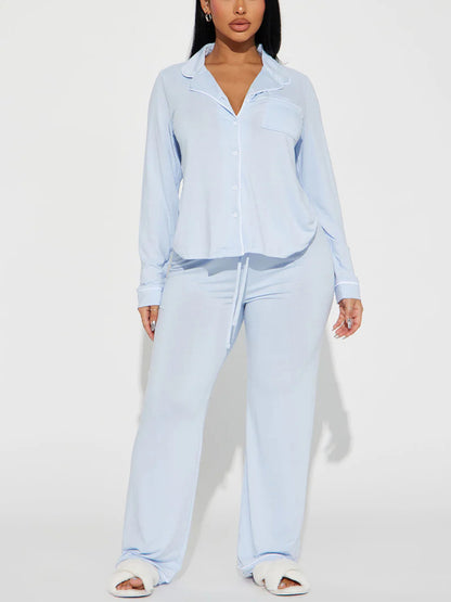 Modal Pajama Set, Long Sleeve Button Down Shirt and Pajama Pants, Sleepwear for Women