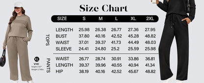 Two Piece Sets for Women Fall Travel Vacation Outfits Long Sleeve Lounge Sets Side Slit Wide Leg Pants S-3XL