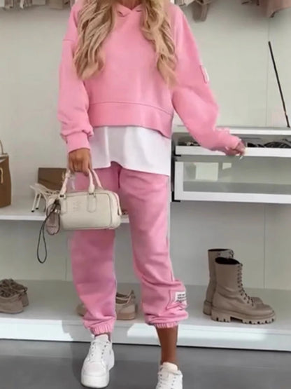 2025New Hooded Fashion Solid Color Casual Sports Suit Women's Clothing