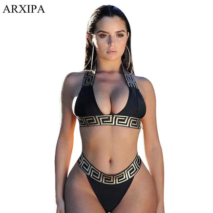 Sexy Bikini Sets For Women Bandage Swimsuit Crop Top Swimwear Thong Bathing Suit High Cut Beachwear Solid Print New Bather High-Cut Crop Top &amp; Thong - Seldom Seen Styles