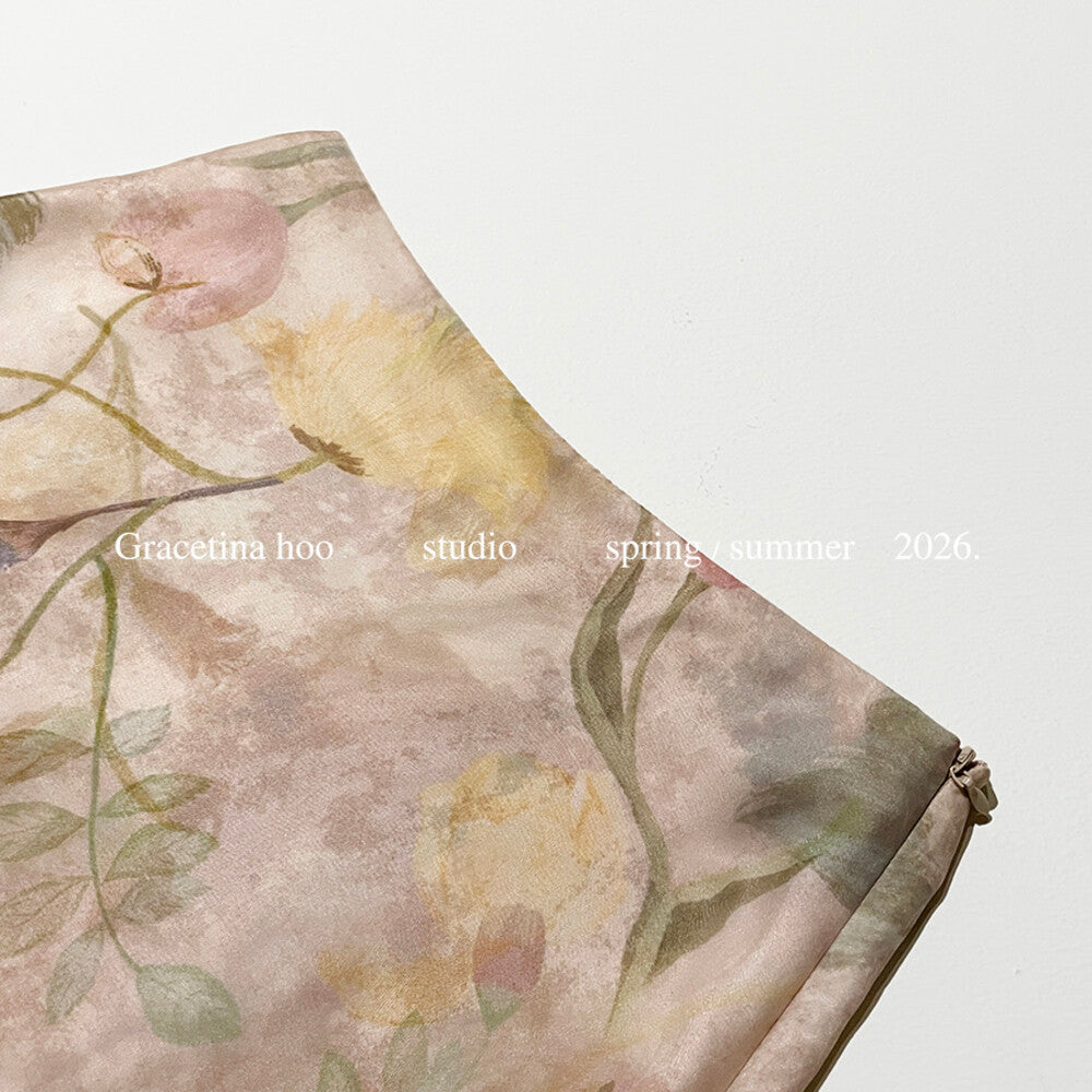Vintage Oil Painting Floral Print Midi Skirt 100% Polyester Side Zip A-Line Elegant Summer Skirt - Seldom Seen Styles