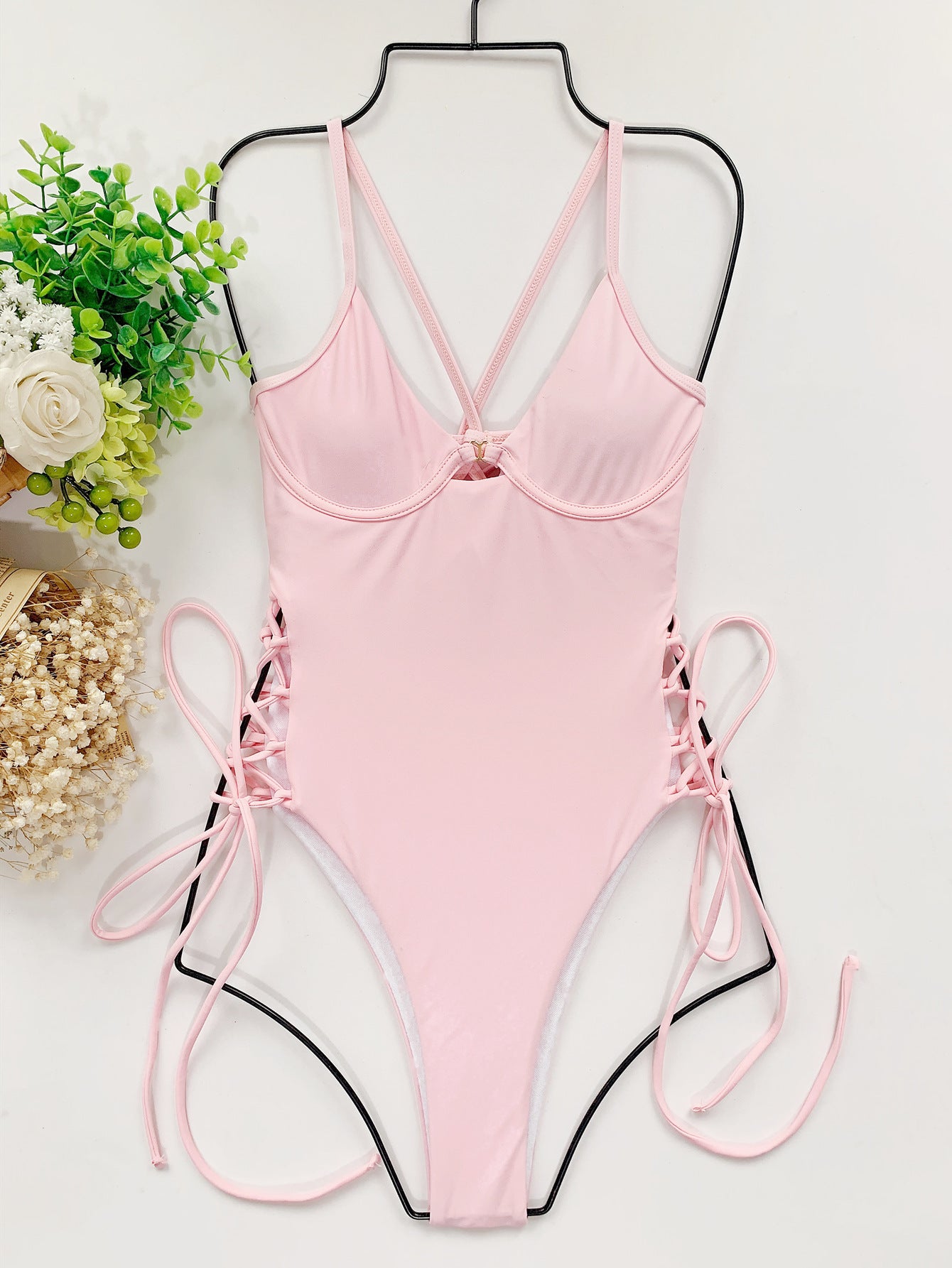 drawstring bikini romper swimsuit Bikini Solid Color Strap  One-Piece Adjustable Strap  Swimsuit - Seldom Seen Styles