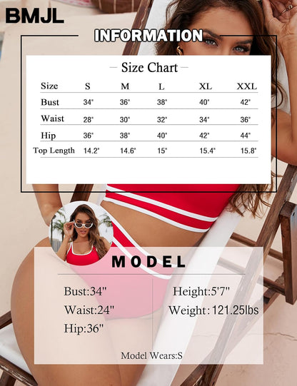 Women's High Waisted Bikini Sets Sporty Two Piece Swimsuits Color Block Cheeky High Cut Bathing Suits - Seldom Seen Styles