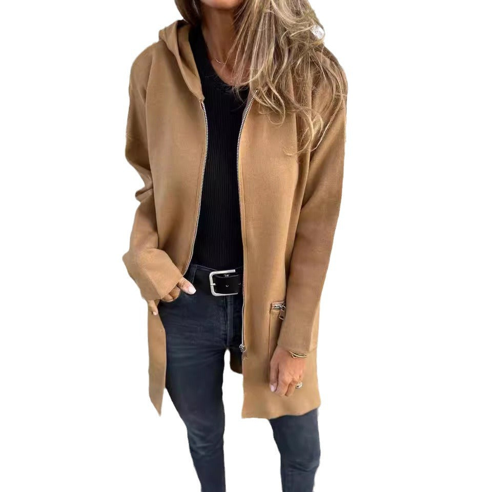 Fall And Winter Women'S Long-Sleeved Hooded Loose Fashion Casual Mid-Length Cardigan Jacket Female - Seldom Seen Styles