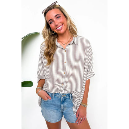 JoJo Striped Button Down Oversized Top - BACK IN STOCK