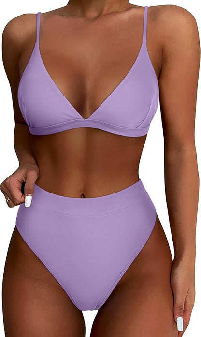 Women High Waisted High Cut Bikini Set Sexy Triangle Two Piece Swimsuits - Seldom Seen Styles