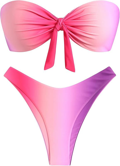 Knotted Bandeau Bikini for Women Strapless Swimsuits High Cut Bathing Suit Sexy Cheeky Tie Side Swimwears - Seldom Seen Styles