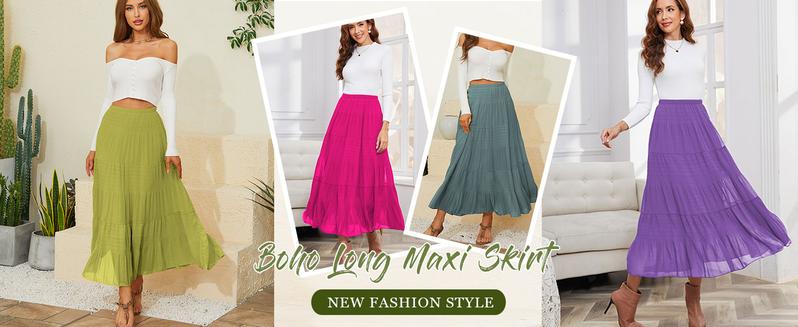 Women's Chiffon Elastic High Waist Pleated A-Line Flared Maxi Skirts Breathable & Comfortable Casual Summer Wear White Black Gymskirt - Seldom Seen Styles