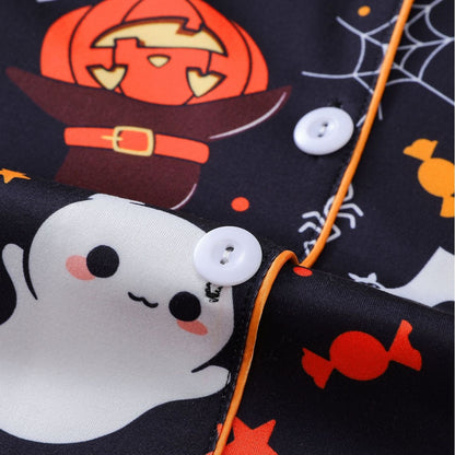 Women's Pocket Lapel Blouse & Elastic Waist Shorts Pyjama Set, Halloween Christmas Button Front Top & Shorts Pj Set, Pyjamas for Women, Feminine Tops, PJ Sets for Women, Loungewear, Nightwear, Pajamas, Womenswear