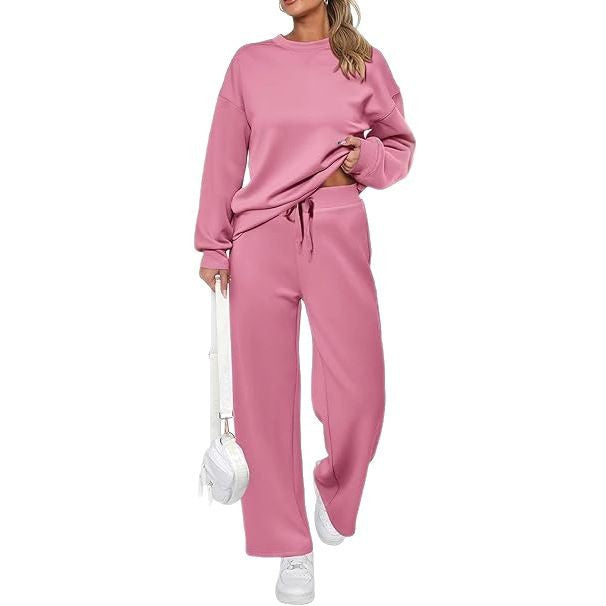 Pink Queen Women's 2 Piece Lounge Outfit Sweater Set Long Sleeve Crop Knit Top and Wide Leg Long Pants Sweatsuit - Seldom Seen Styles
