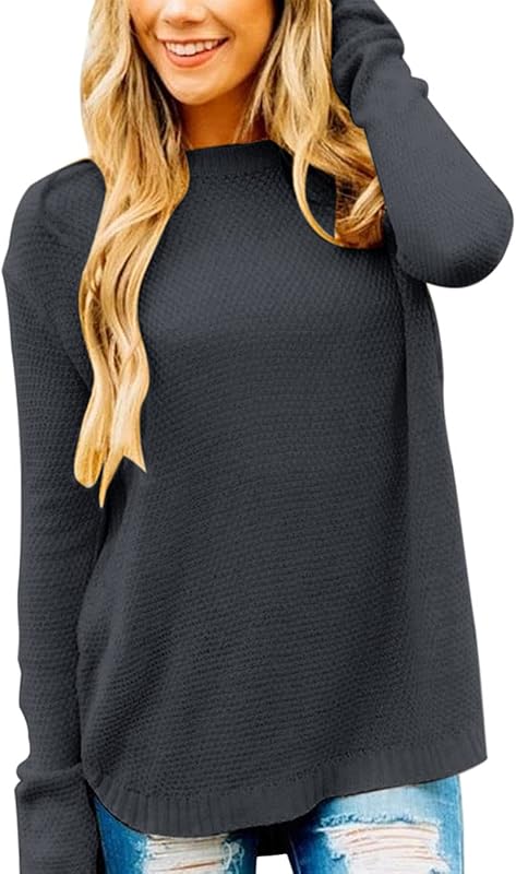 MEROKEETY Women&#39;s 2024 Fall Long Sleeve Oversized Crew Neck Solid Color Knit Pullover Sweater Tops