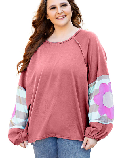 Winter New Loose-Fitting Pullover round-Neck Sweater for Women   Floral Patchwork Drop-Shoulder Long-Sleeve  T-shirt