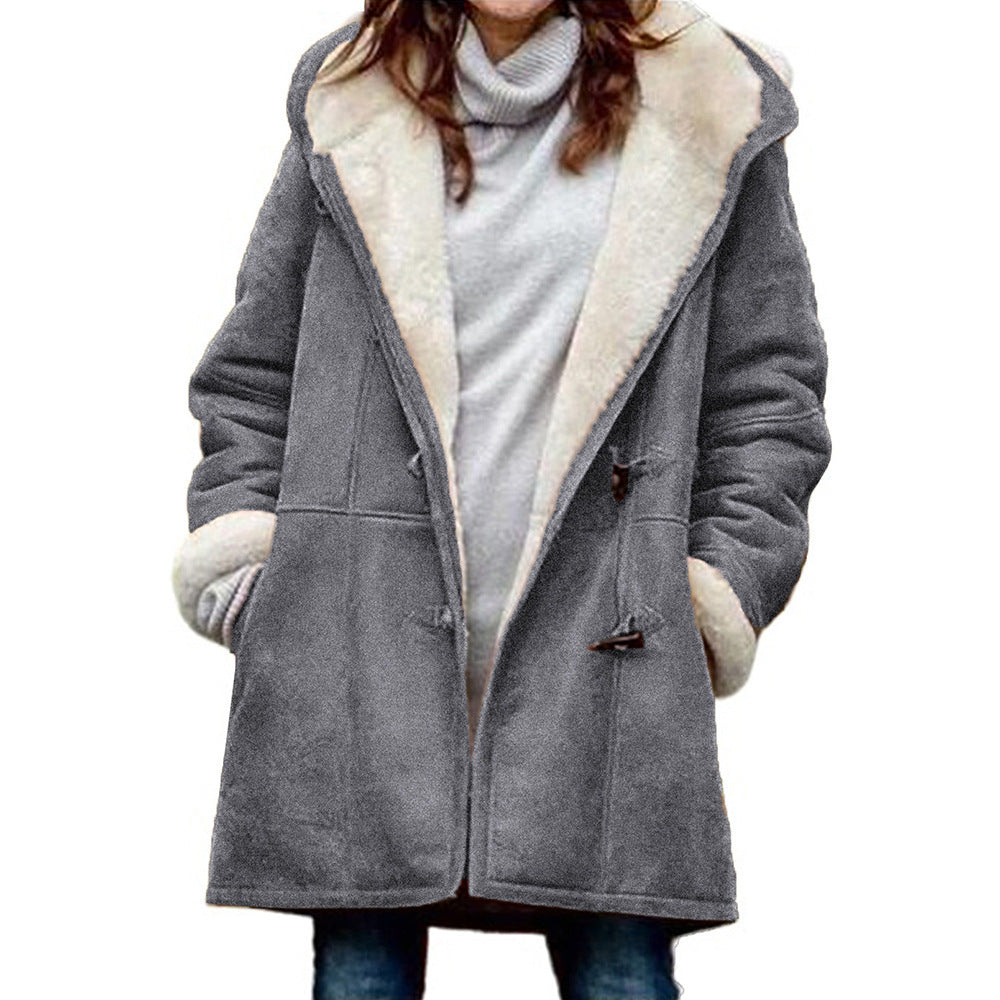 Vinterkappa för kvinnor 2024 Plus Size Varma fleecefodrade jackor Button Down Huva Parka Peacoat Ytterkläder med ficka