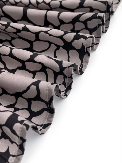 Long Sleeves Loose Buttoned Contrast Color Snakeskin Printed Lapel Blouses&Shirts Tops