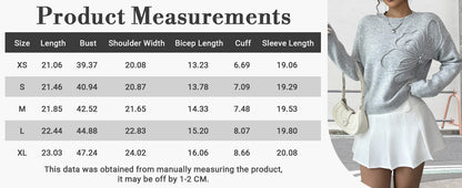 Women's 3D Floral Appliques Crewneck Sweaters Long Sleeve Drop Shoulder Pullovers Elegant Knit Tops