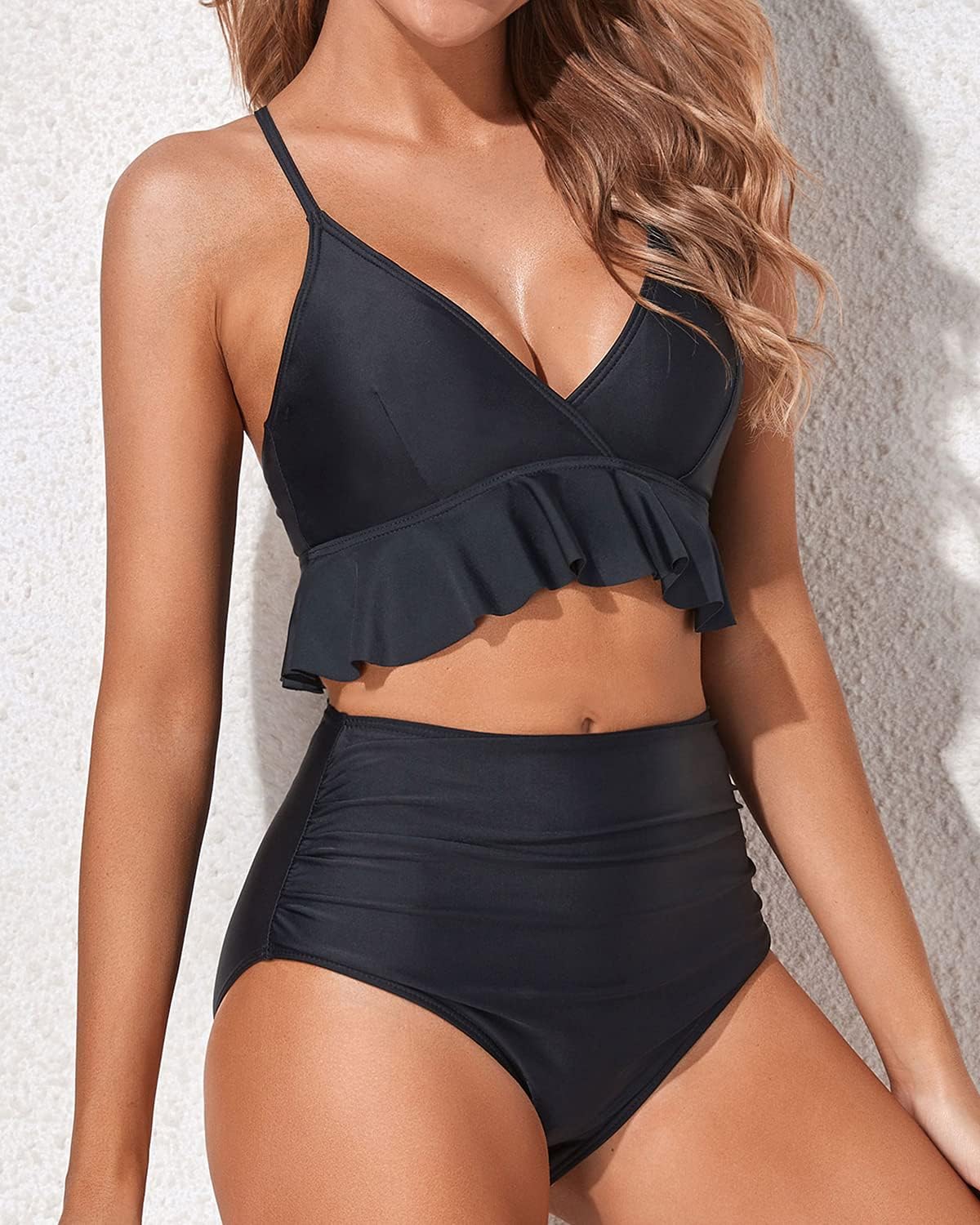 Women Two Piece Swimsuits High Waisted Bikini Set Ruffle Flounce Tummy Control Bottoms Bathing Suit - Seldom Seen Styles