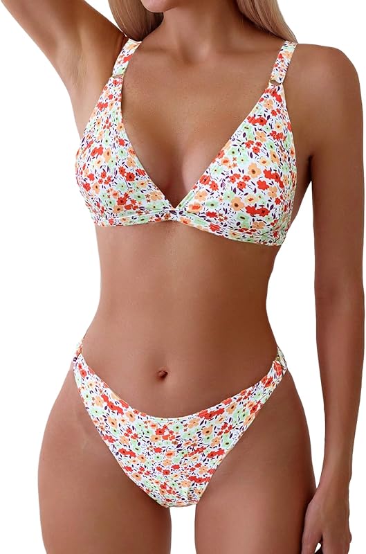 Women's 2 Piece Floral Print Swimsuit Triangle String High Cut Bikini Sets Bathing Suit - Seldom Seen Styles