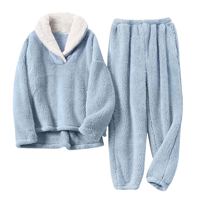 XiaRan Women's Fluzzy Sherpa Fleece Pajamas Warm Pullover Lapel Sleepwear Sets