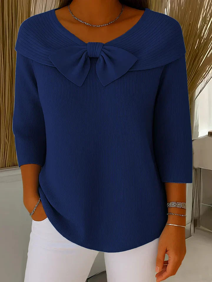 Serenna – Women's Sweater with Bow and Round Neckline - Seldom Seen Styles