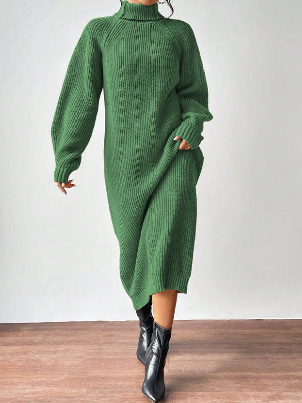 Women's Clothing  Skirt Fashion Pullover High Collar Long Sleeve Knitted Dress Solid Color Long Inner Wear Skirt