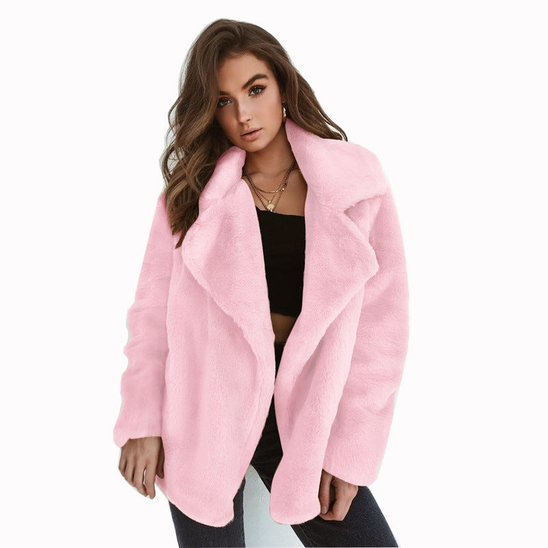 European and American Fashion Autumn and Winter WISH Coat Sexy Plush Lapel Slim Coat