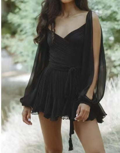 black plunge neckline dress