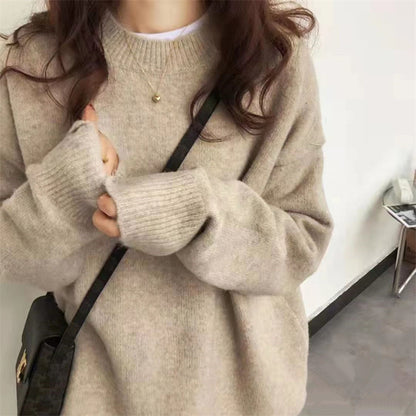 2024Solid Color Knitwear Pullover Women's Autumn and Winter New Soft Glutinous Loose Outer Wear Gentle Inner Bottoming Shirt