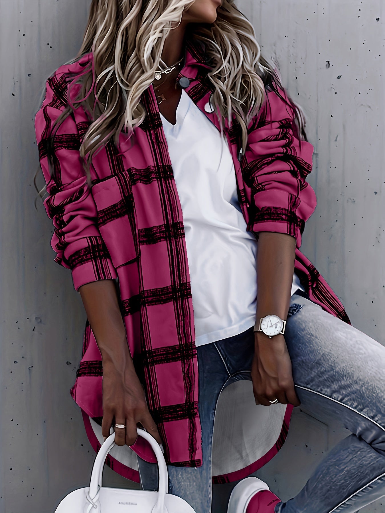 Timeless Plaid Shacket Jacket - Stylish Button-Front Outerwear for Women - Cozy, Versatile & Trendy Long Sleeve Clothing