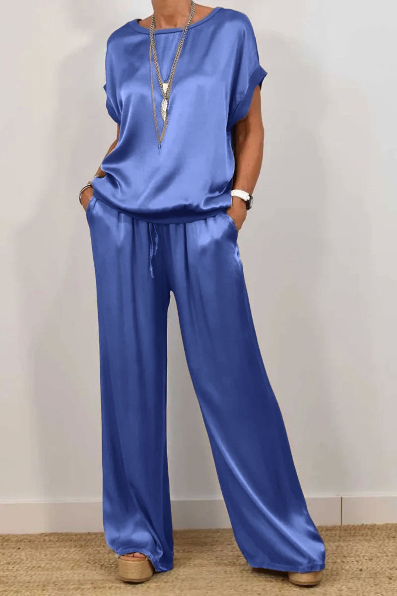 Women's Spring Casual Solid Color Satin Two-Piece Suit - Seldom Seen Styles