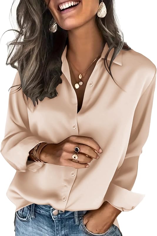 Satin Blouses for Women Silk Button Down Shirts Long Sleeve Business Casual Tops - Seldom Seen Styles