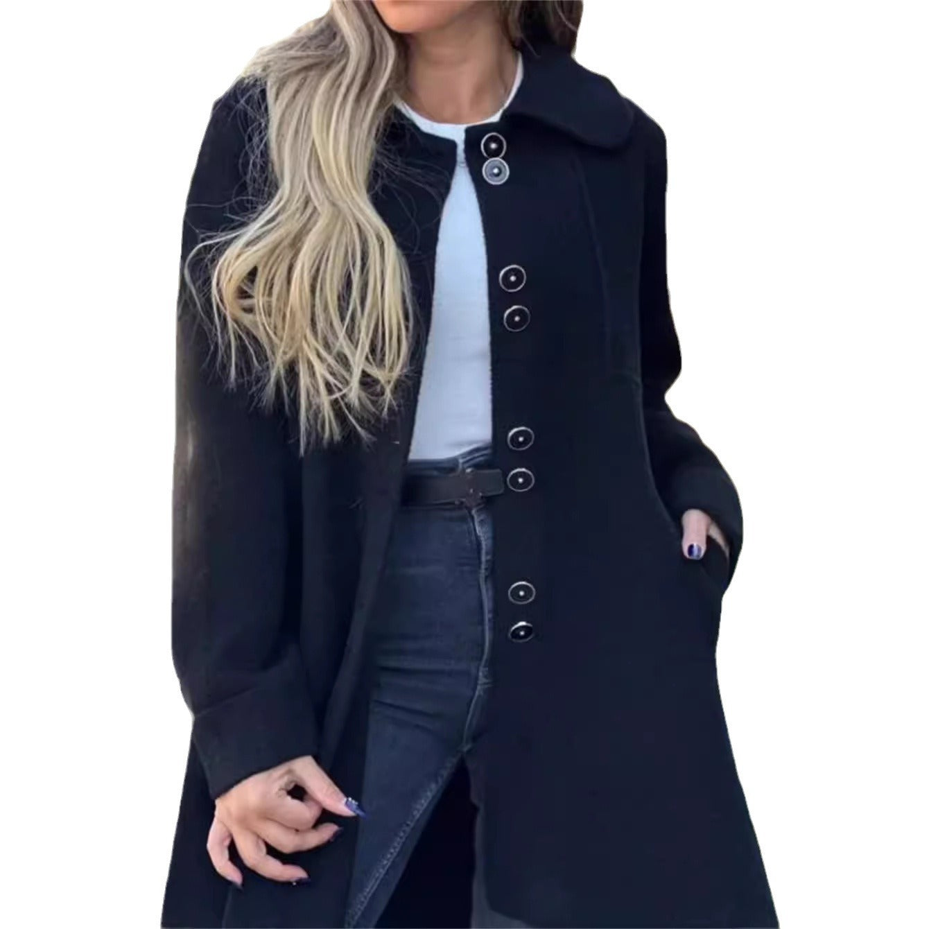 Women's Winter Casual Lapel Collared Single Breasted Wool Pea Coat Elegant Wool Blend Overcoat - Seldom Seen Styles