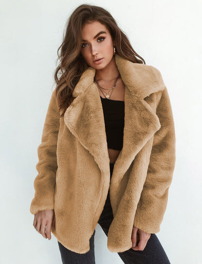 European and American Fashion Autumn and Winter WISH Coat Sexy Plush Lapel Slim Coat