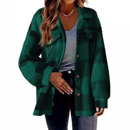 Plaid Pattern Button Front Jacket, Elegant Long Sleeve Warm Coat, Autumn and Winter, Women's Clothing