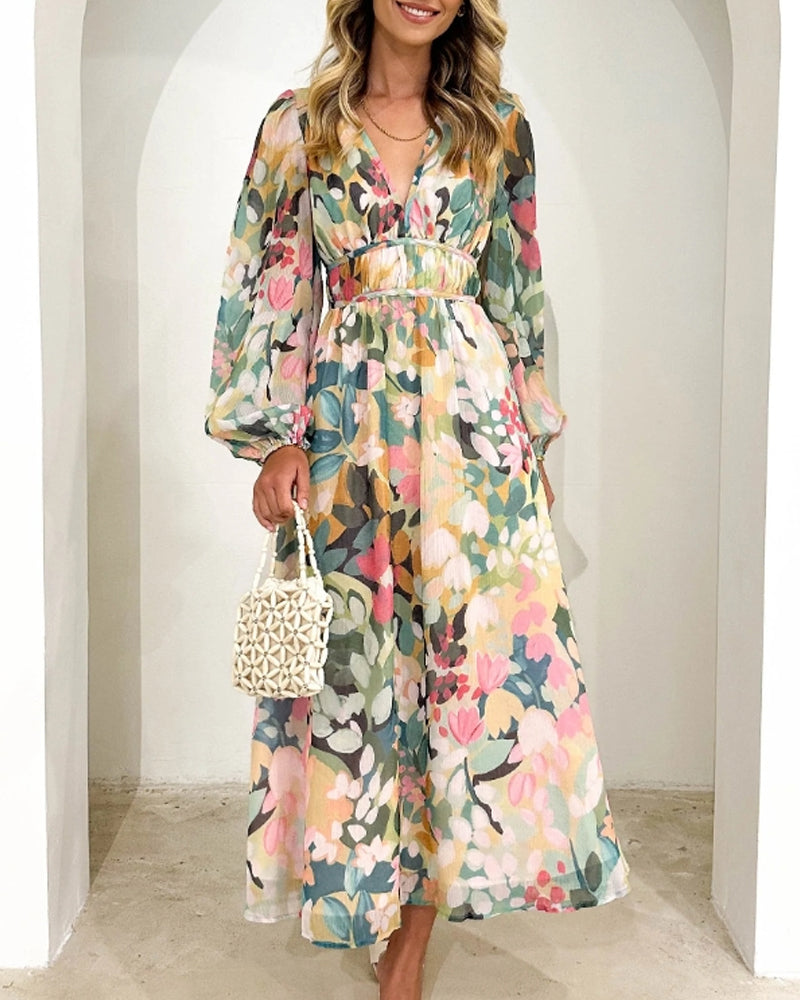 Women's Elegant Floral Maxi Dress - Boho Long Flowy Summer Dress with V-Neck, Lonesleeve Beach Wedding Guest Sundress for Women - Seldom Seen Styles