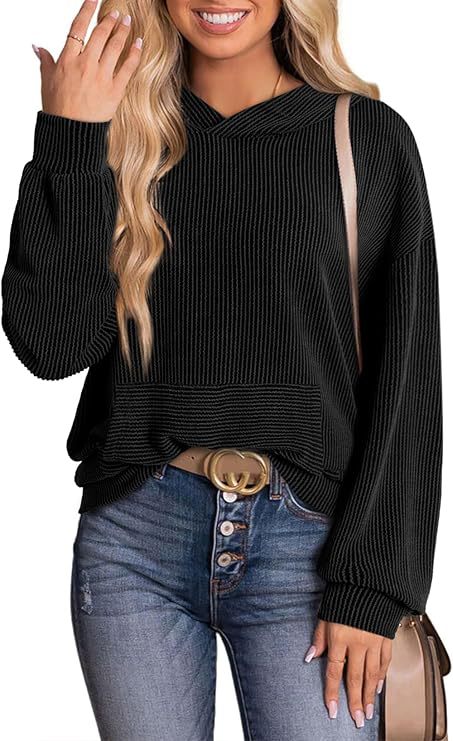 Women's Pullover Hoodies Sweatshirts Casual Loose Long Sleeve Ribbed Knit Shirts - Seldom Seen Styles
