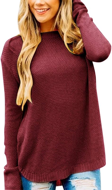 MEROKEETY Women&#39;s 2024 Fall Long Sleeve Oversized Crew Neck Solid Color Knit Pullover Sweater Tops