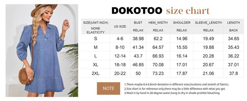 Denim Dress for Women Fashion Fall Casual Babydoll 2025 V Neck 3/4 Puff Sleeve Jean Dresses - Seldom Seen Styles