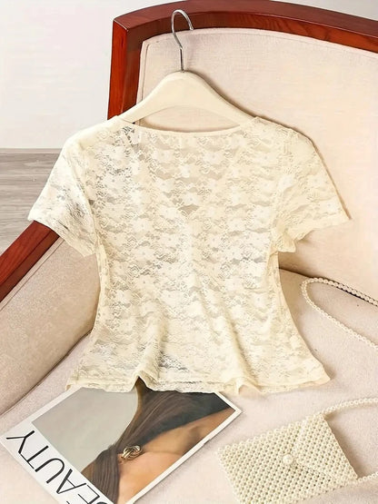Women's Lace Top Ruched V Neck Slim Fit Y2K Going Out Blouse
