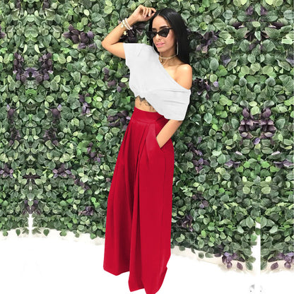 Women's Plain Plicated Pocket Wide Leg Pants, Casual Comfy High Waist Trousers for Summer, Ladies Bottoms for Daily Wear