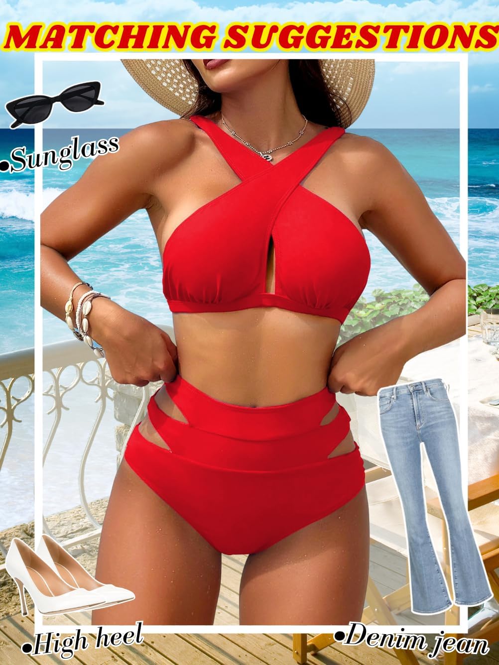 Bikini Sets For Women Full Coverage Bottoms,High Waisted Bathing Suit,Cut Out Criss Cross Two Piece Swimsuits - Seldom Seen Styles