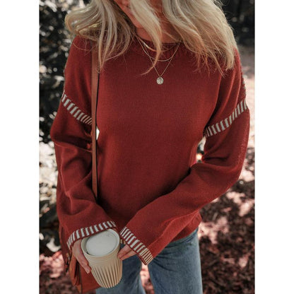 Sweaters for Women Fashion Solid Crewneck Loose Fit Long Sleeve Contrast Cable Knit Pullover Sweater Jumper Tops Knitwear Womenswear Knitwear Womenswear